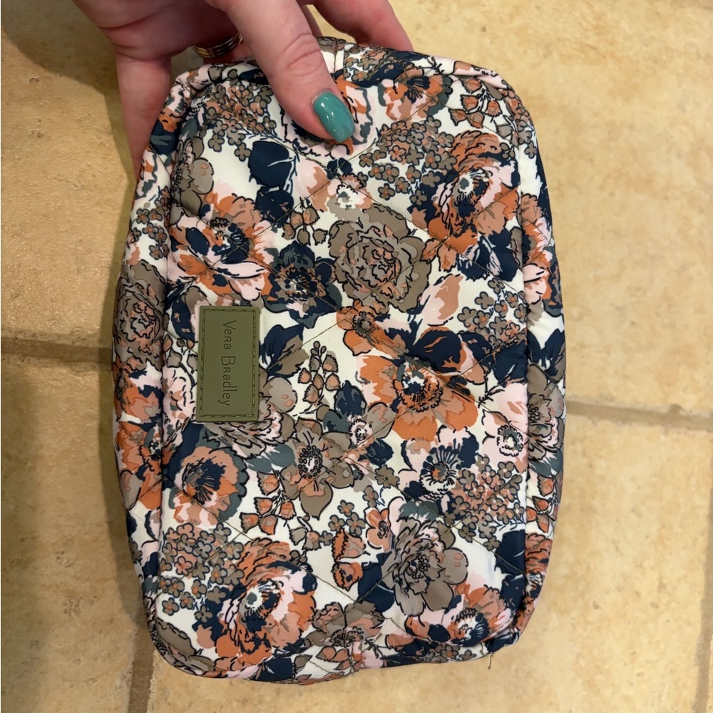 Vera Bradley Quilted Floral Cosmetic Case in Navy, Peach & Taupe